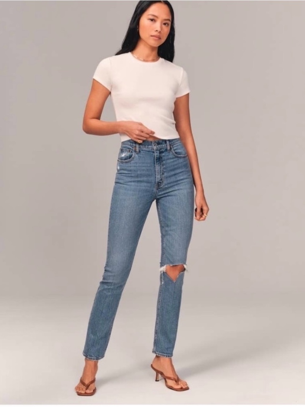 Abercrombie & Fitch Curve Love High Rise Skinny Distressed Jeans Size 0 25 Reg